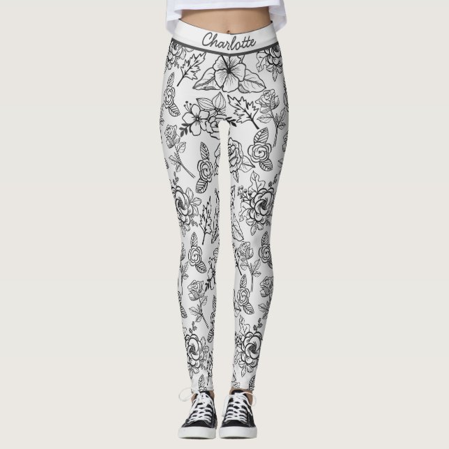 Leggings Patrón floral transparente personalizado en blanco (Anverso)