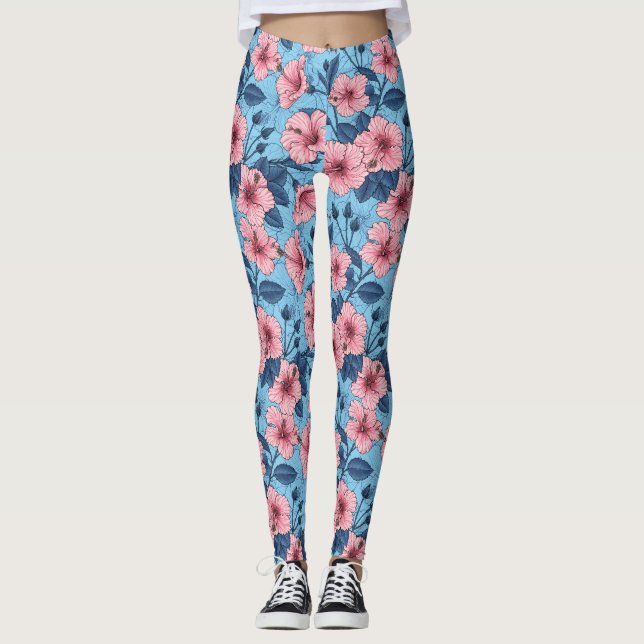 Leggings Patrón floral tropical de hibisco (Anverso)