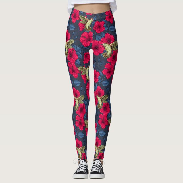 Leggings Patrón floral tropical de hibisco blanco (Anverso)