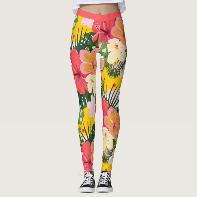 Leggings Patrón floral tropical vibrante (Anverso)
