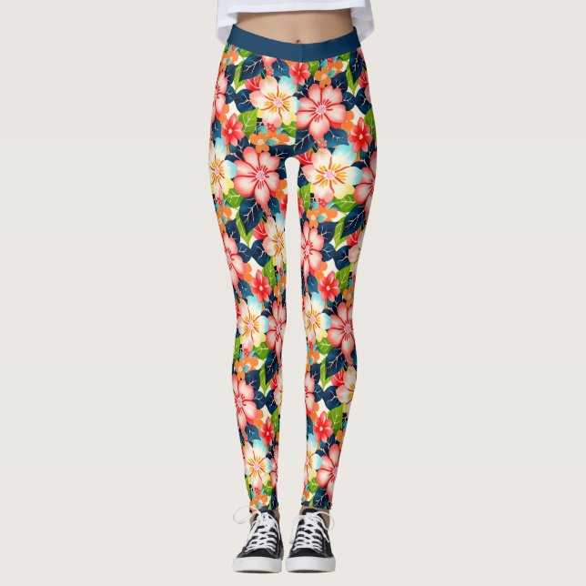 Leggings Patrón floral tropical vibrante (Anverso)