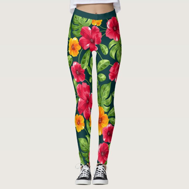 Leggings Patrón floral tropical vibrante (Anverso)