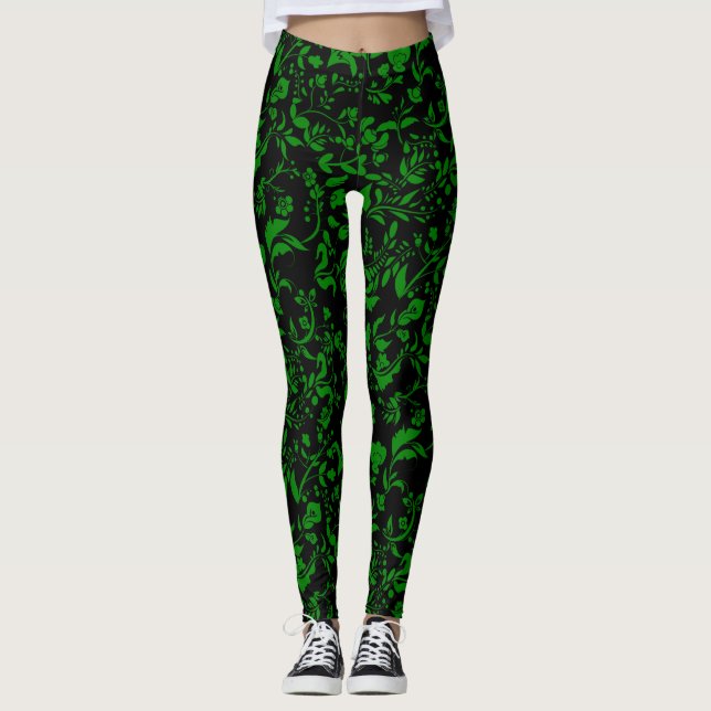 Leggings Patrón floral verde G01. Black BG (Anverso)