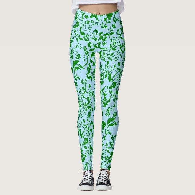 Leggings Patrón floral verde G01. L Blue BG (Anverso)