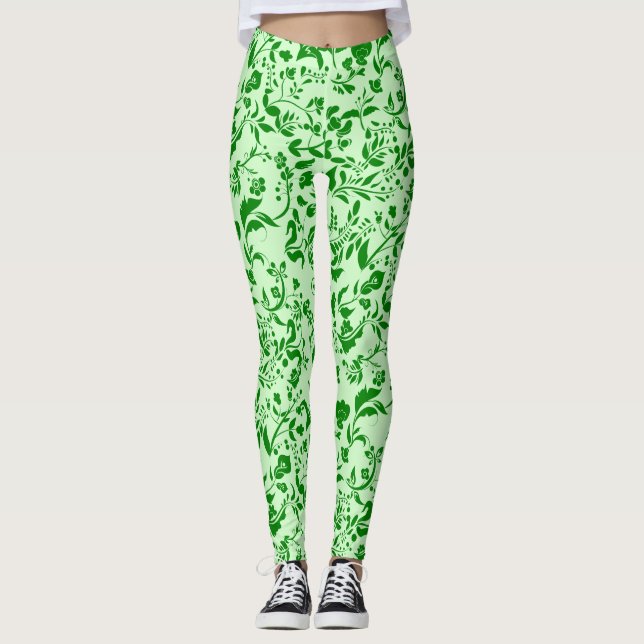 Leggings Patrón floral verde G01. L Green BG (Anverso)