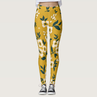 Leggings Patrón floral vintage, flores blancas pequeñas.