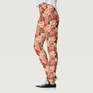 Leggings Patrón floral vintage rosado de peones de bonito