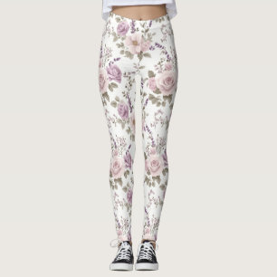 Leggings Patrón Floral Vintage Sin Costuras: Rosas y Lavand
