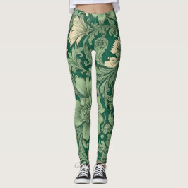 Leggings Patrón floral vintage verde sabio