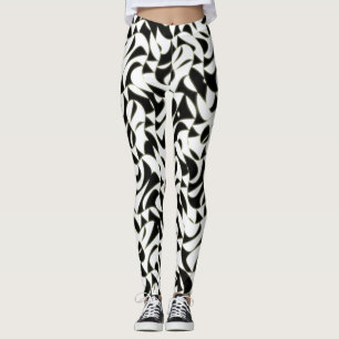 Leggings Patrón fractal abstracto en blanco y negro