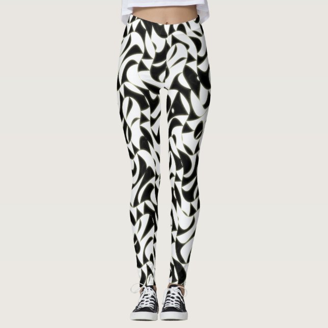 Leggings Patrón fractal abstracto en blanco y negro (Anverso)