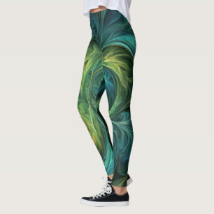 Leggings Patrón fractal AI verde azul