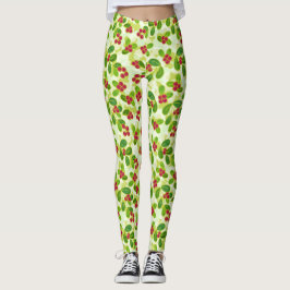 Leggings Patrón Fruta de Cranberry Festial, Verde