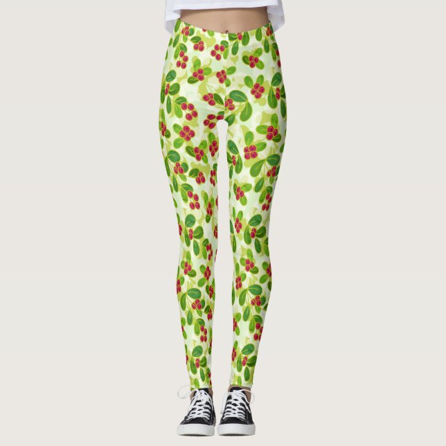 Leggings Patrón Fruta de Cranberry Festial, Verde (Anverso)