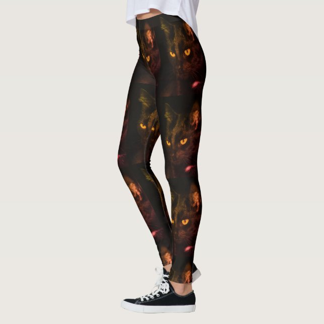 Leggings Patrón Gato Negro Ojos Graciosas Leggencias Hallow (Izquierda)