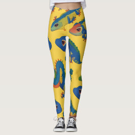 Leggings Patrón Gecko Blue Retro Colorido Personalizado