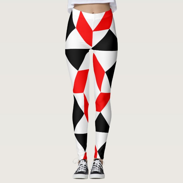 Leggings Patrón geométrico abstracto de blanco rojo (Anverso)