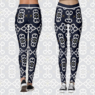 Leggings Patrón geométrico abstracto elegante en azul marin