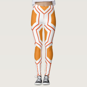 Leggings Patrón geométrico abstracto hexagonal en naranja y