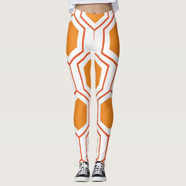 Leggings Patrón geométrico abstracto hexagonal en naranja y (Anverso)