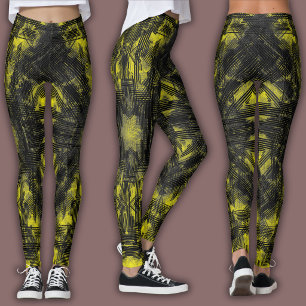 Leggings Patrón geométrico abstracto Negro y Amarillo