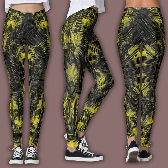 Leggings Patrón geométrico abstracto | Negro y Amarillo (Subido por el creador)