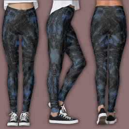 Leggings Patrón geométrico abstracto | Negro y azul marino