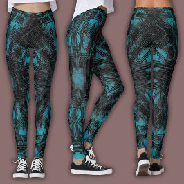 Leggings Patrón geométrico abstracto | Negro y azul turques