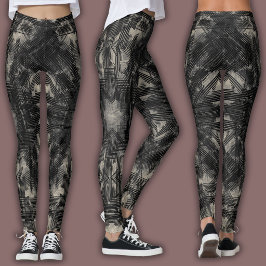 Leggings Patrón geométrico abstracto | Negro y beige