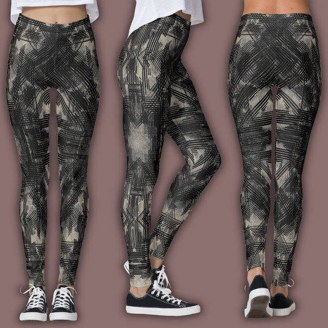 Leggings Patrón geométrico abstracto | Negro y beige (Subido por el creador)
