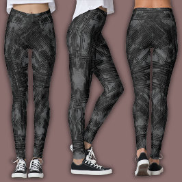 Leggings Patrón geométrico abstracto | Negro y gris