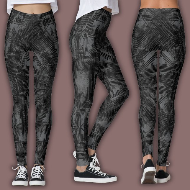 Leggings Patrón geométrico abstracto | Negro y gris (Subido por el creador)
