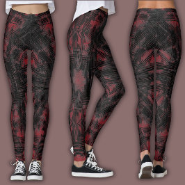 Leggings Patrón geométrico abstracto | Negro y ladrillo