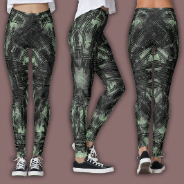 Leggings Patrón geométrico abstracto | Negro y menta
