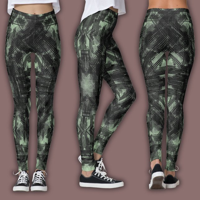 Leggings Patrón geométrico abstracto | Negro y menta (Subido por el creador)