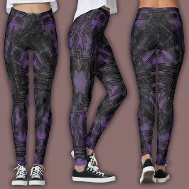 Leggings Patrón geométrico abstracto | Negro y Morado
