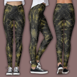 Leggings Patrón geométrico abstracto | Negro y ocre