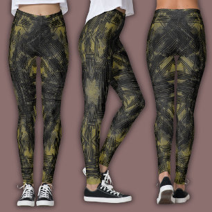 Leggings Patrón geométrico abstracto Negro y ocre