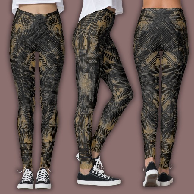 Leggings Patrón geométrico abstracto | Negro y piedra (Subido por el creador)