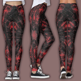 Leggings Patrón geométrico abstracto | Negro y Rojo