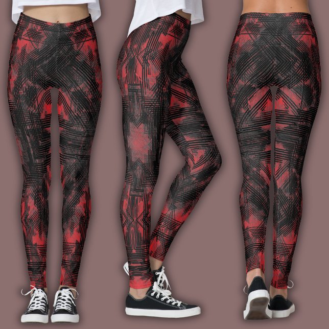 Leggings Patrón geométrico abstracto | Negro y Rojo (Subido por el creador)