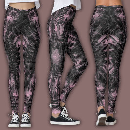 Leggings Patrón geométrico abstracto | Negro y rubor
