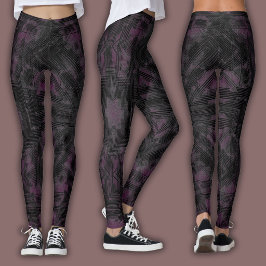 Leggings Patrón geométrico abstracto | Negro y vino