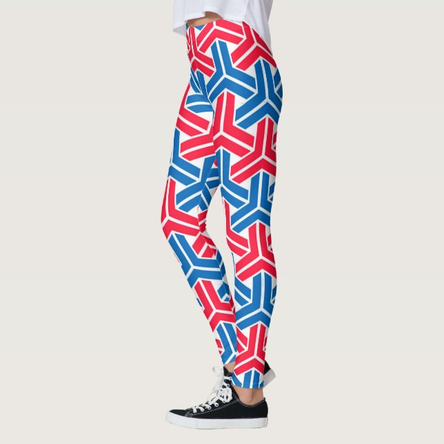 Leggings Patrón geométrico abstracto rojo blanco y azul (Izquierda)