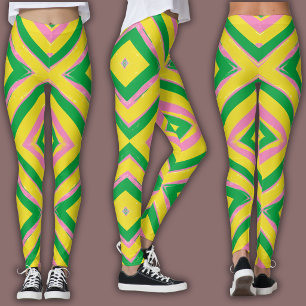 Leggings Patrón geométrico abstracto   Verde, amarillo y ro