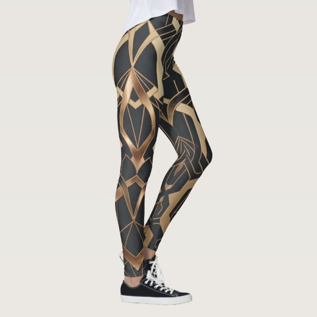 Leggings Patrón geométrico Art Déco de oro de lujo (Derecha)