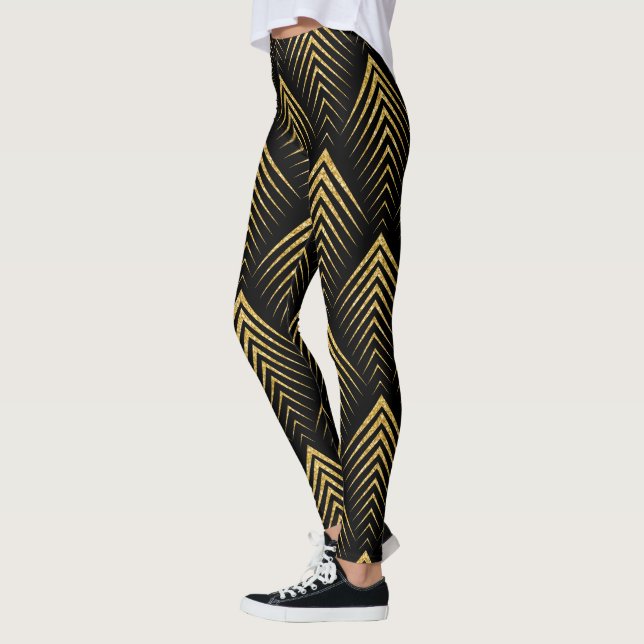 Leggings Patrón geométrico Art-Deco de Oro y Negro (Izquierda)