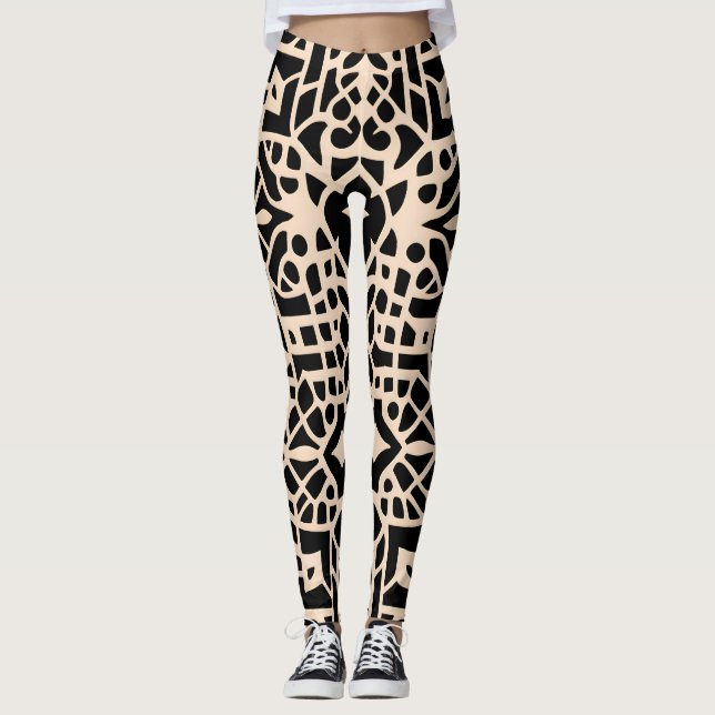 Leggings Patrón geométrico beige de Marruecos africano (Anverso)