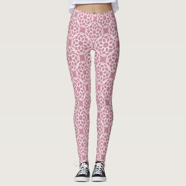 Leggings Patrón geométrico blanco y rosa sin costuras (Anverso)