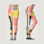 Leggings Patrón geométrico colorido l Tono único<br><div class="desc">Patrón abstracto gráfico,  rosa Bonito,  amarillo y gris con texto negro para entrenamiento. Un diseño único en un patrón geométrico colorido para ella.</div>